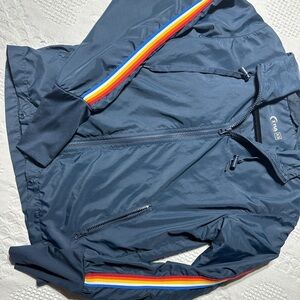 Zyia Navy Windbreaker Jacket with Rainbow Sleeve Stripe- xs